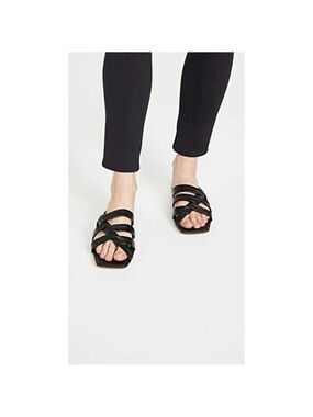 VINCE Women's "Zayna" black sandals sz 7 wrapped leather square toe slides